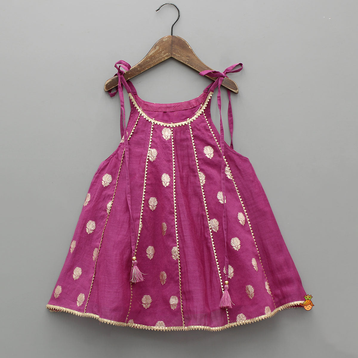 Pink Strappy Kurti With Matching Pant And Dupatta