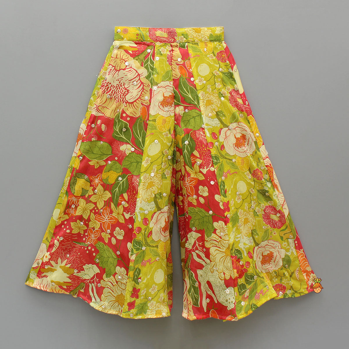 Pre Order: Yellow Strappy Top With Multicolour Printed Cape And Palazzo