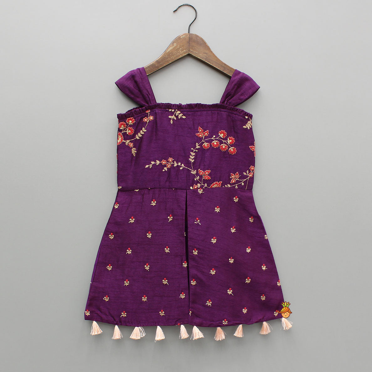 Pre Order: Purple Embroidered Kurti With Palazzo And Dupatta