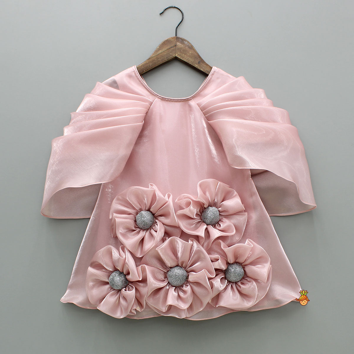 Pre Order: Pink Artificial Flowers Embellished Dress