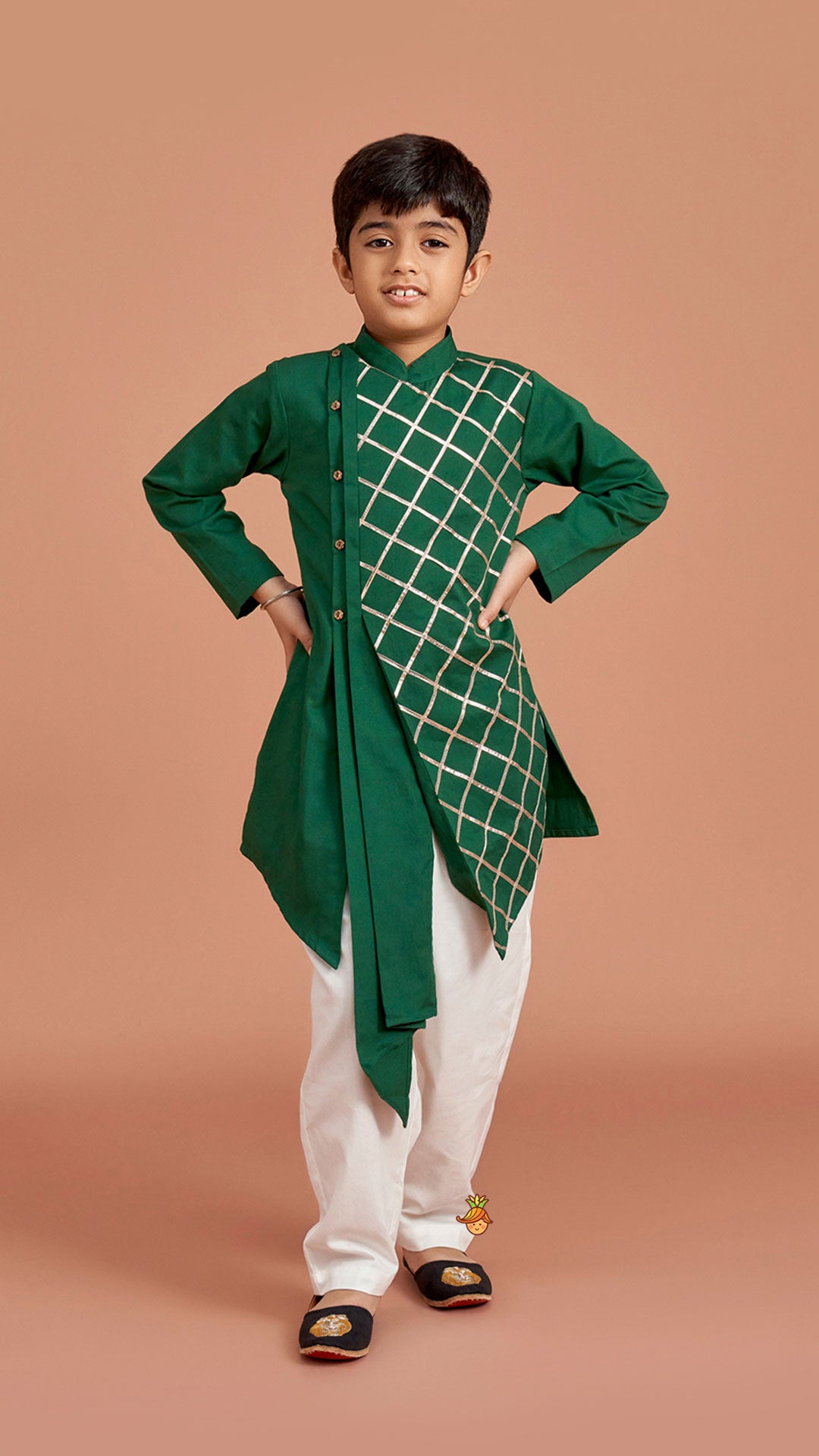 Pre Order: Green Pleated Asymmetric Stylish Kurta With Pant