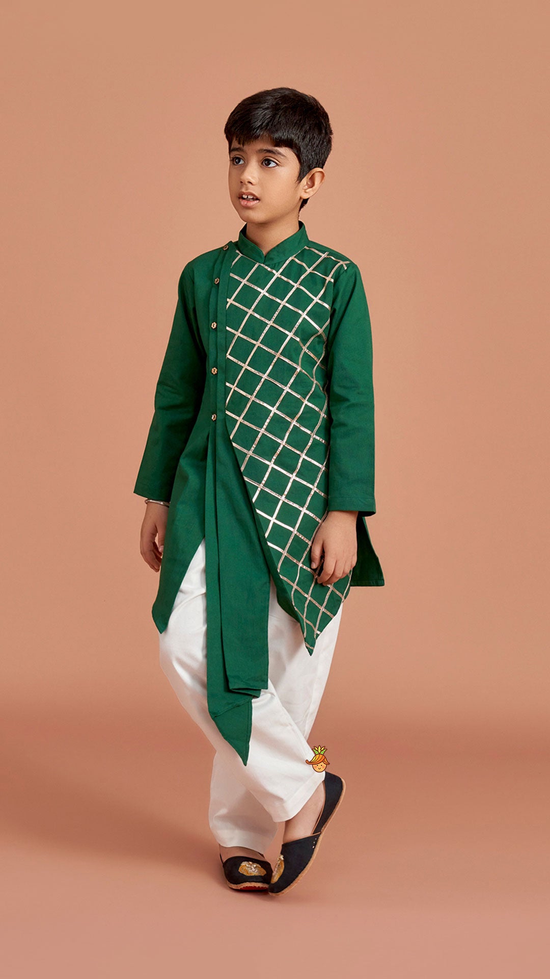 Pre Order: Green Pleated Asymmetric Stylish Kurta With Pant