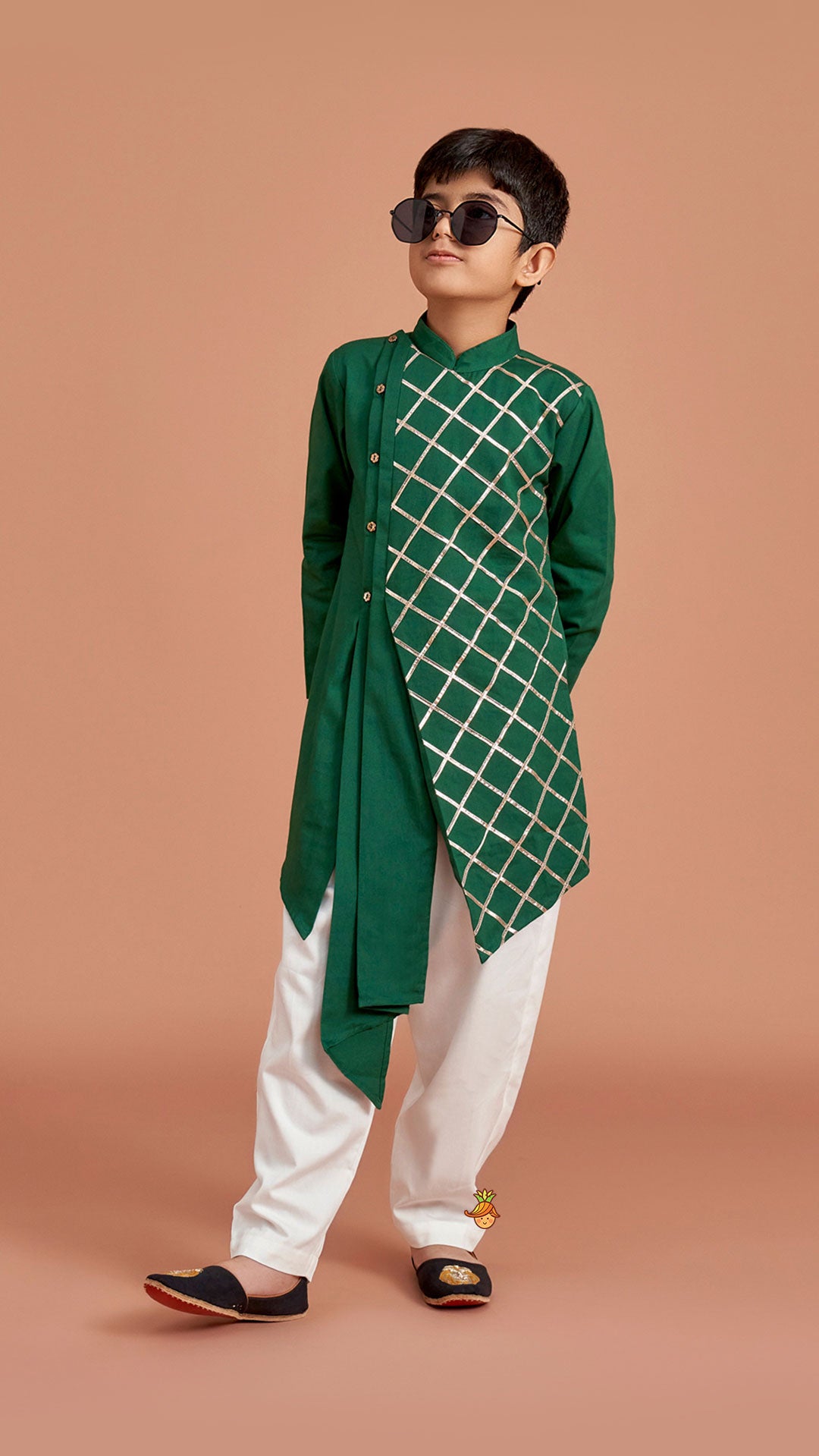 Pre Order: Green Pleated Asymmetric Stylish Kurta With Pant