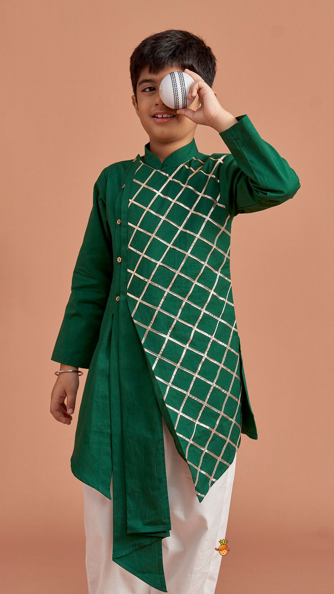 Pre Order: Green Pleated Asymmetric Stylish Kurta With Pant