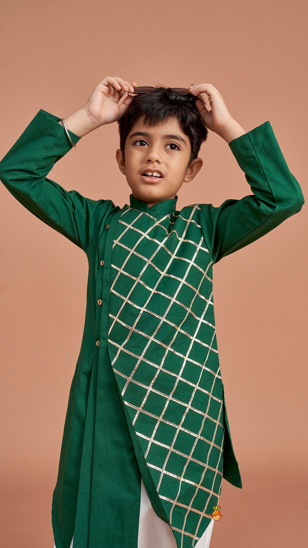 Pre Order: Green Pleated Asymmetric Stylish Kurta With Pant