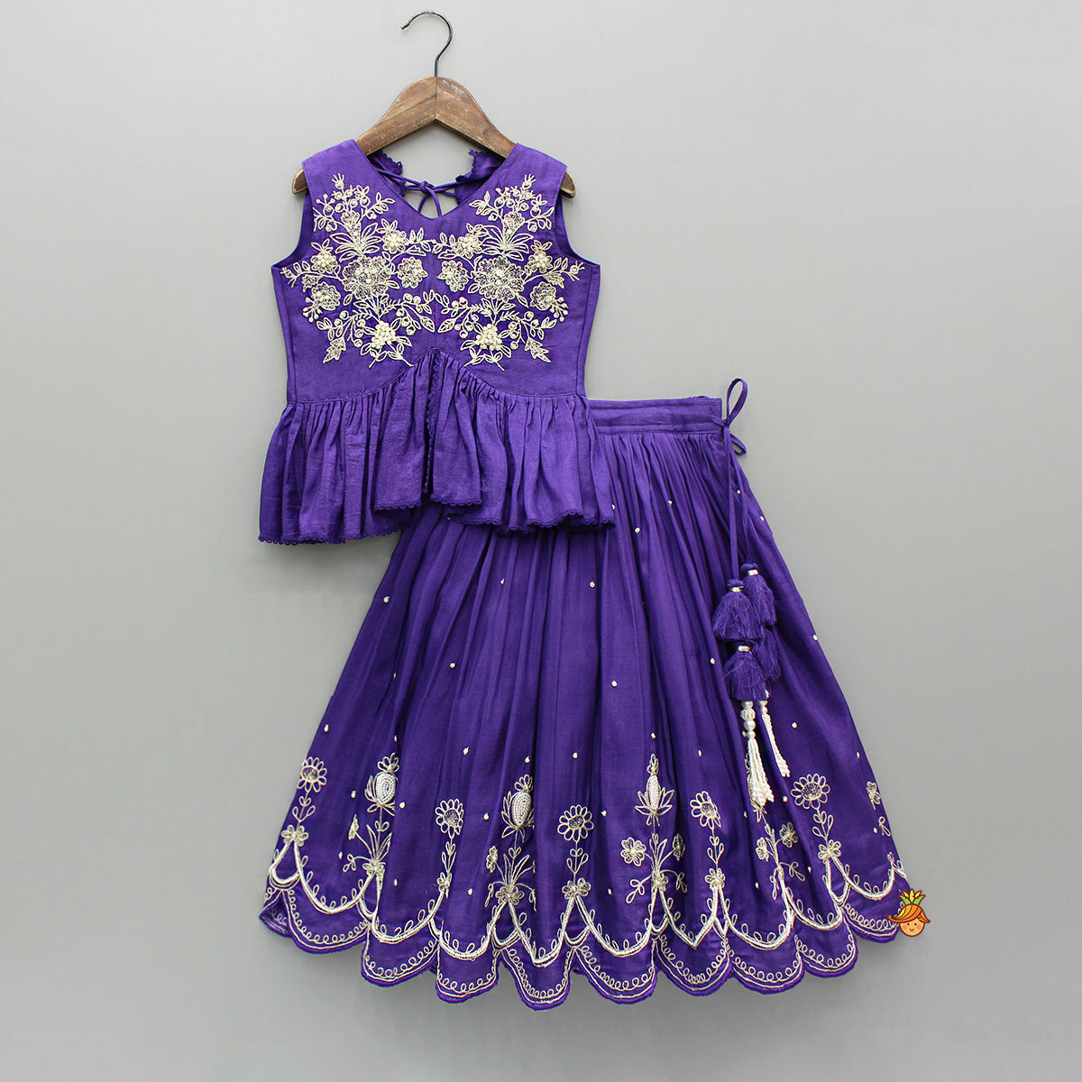 Pre Order: Violet Embroidered Top And Pleated Lehenga