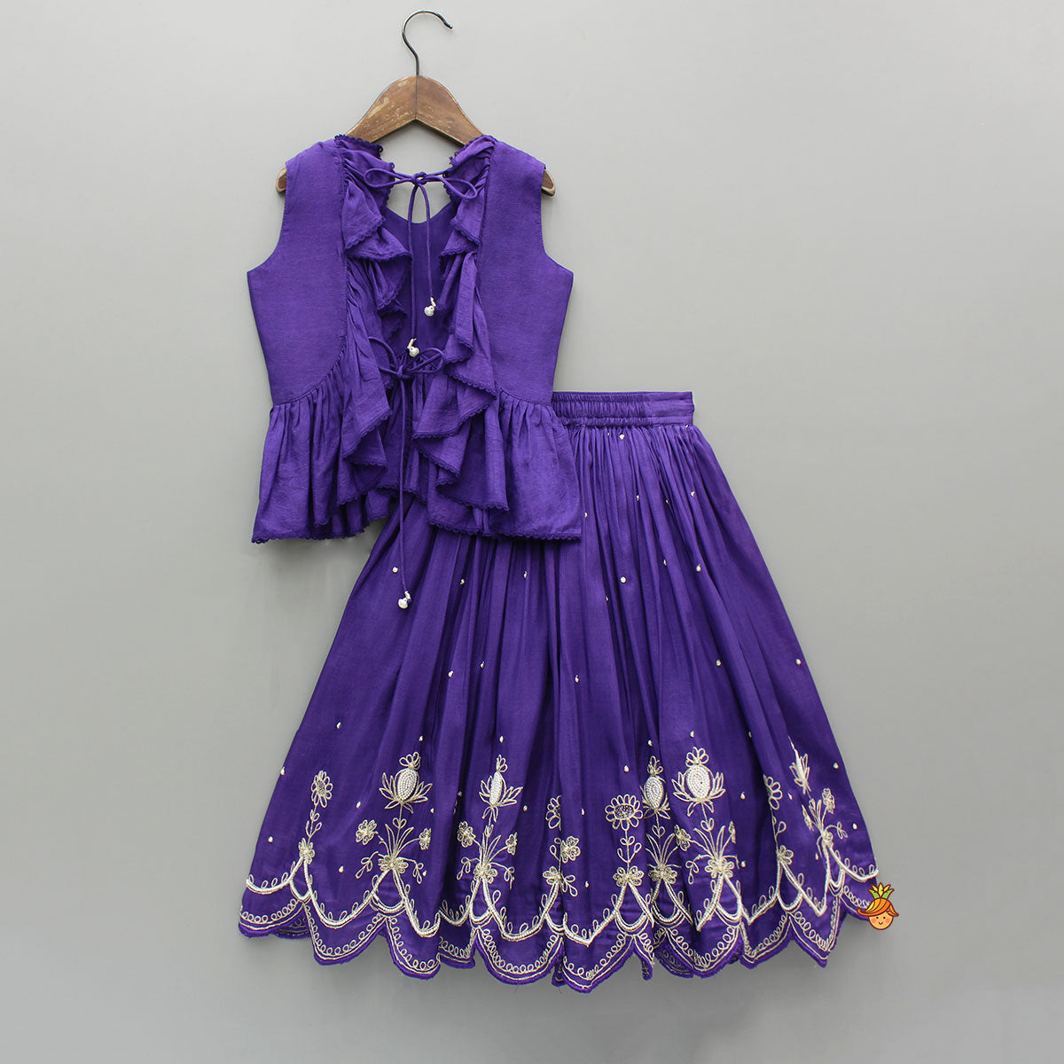 Pre Order: Violet Embroidered Top And Pleated Lehenga