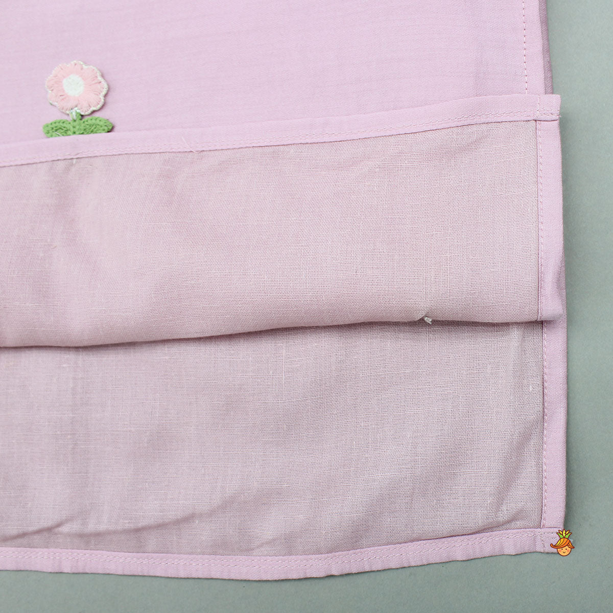 Pre Order: Pink Kurta With Embroidered Flower Applique And Pant