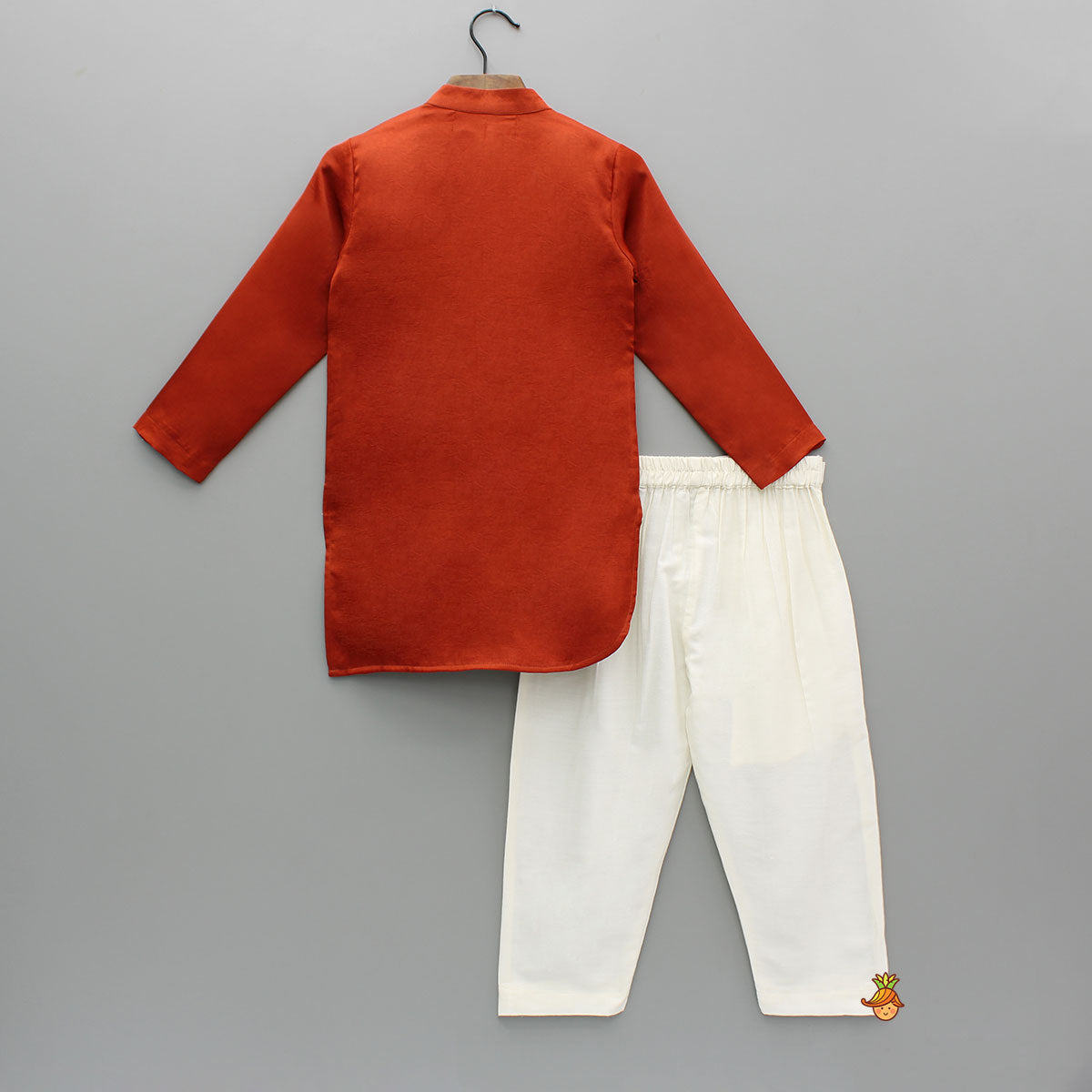 Pre Order: Rust Flap Kurta With Pleated Drape Detailing And Pant