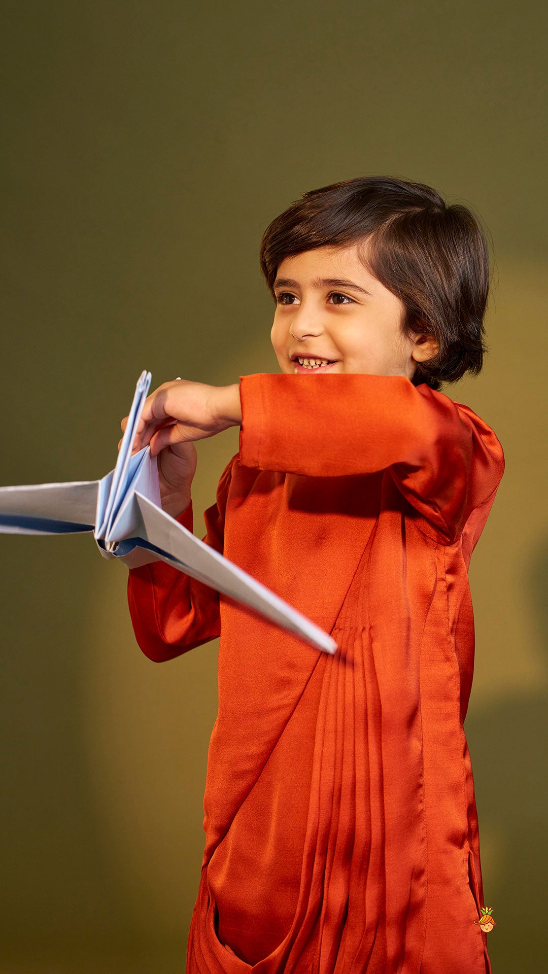 Pre Order: Rust Flap Kurta With Pleated Drape Detailing And Pant