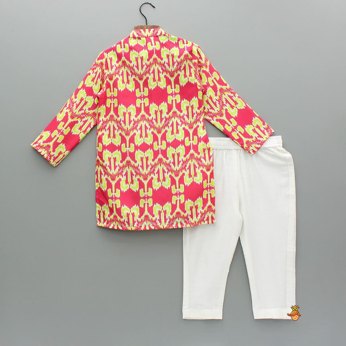 Pink Kurta With Green Print And Pyjama