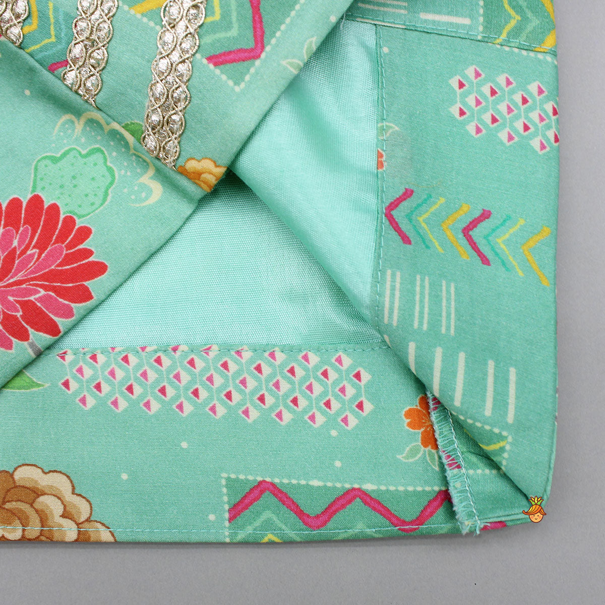 Pre Order: Green Printed Lace Detailed Sherwani And Dhoti