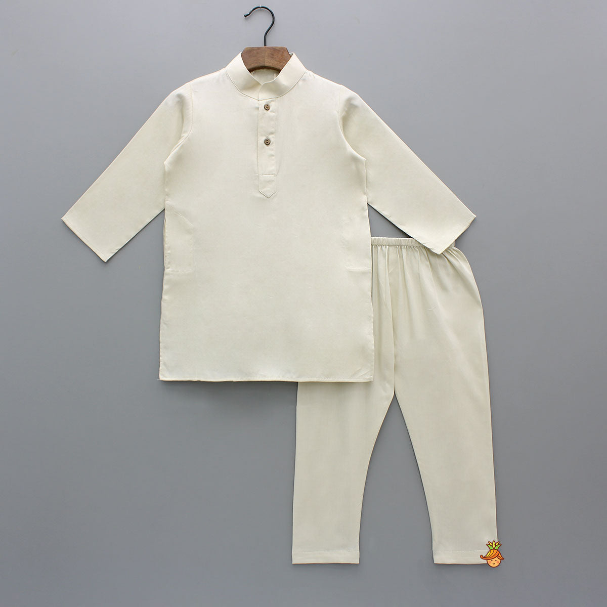 Off White Kurta With Blue Printed Embroidered Jacket And Pyjama