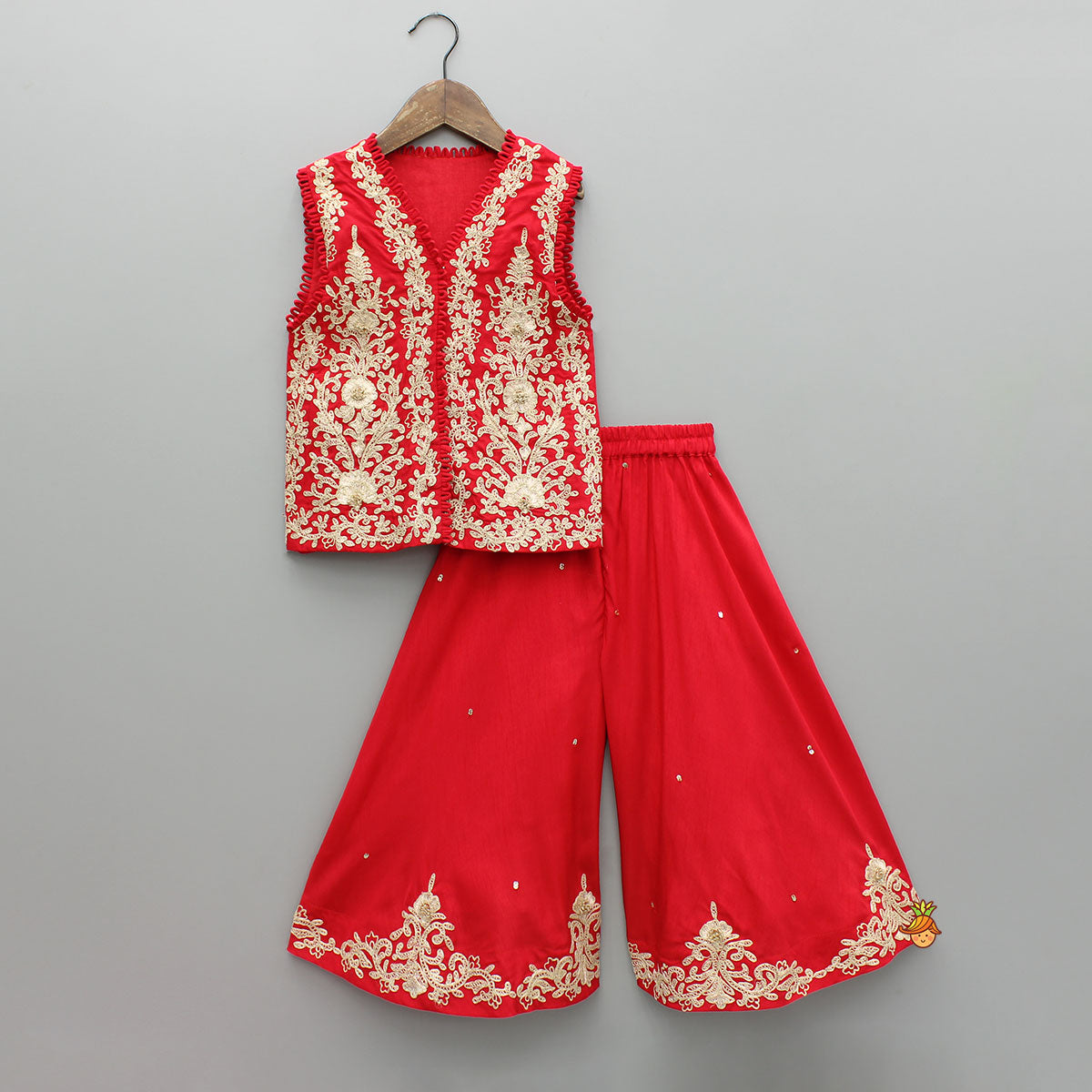 Pre Order: Red Embroidered Top And Palazzo