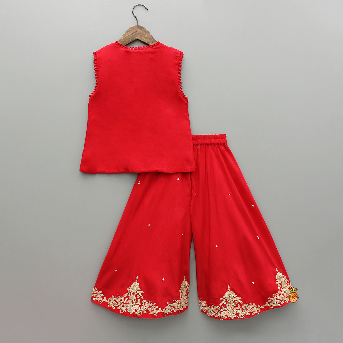 Pre Order: Red Embroidered Top And Palazzo