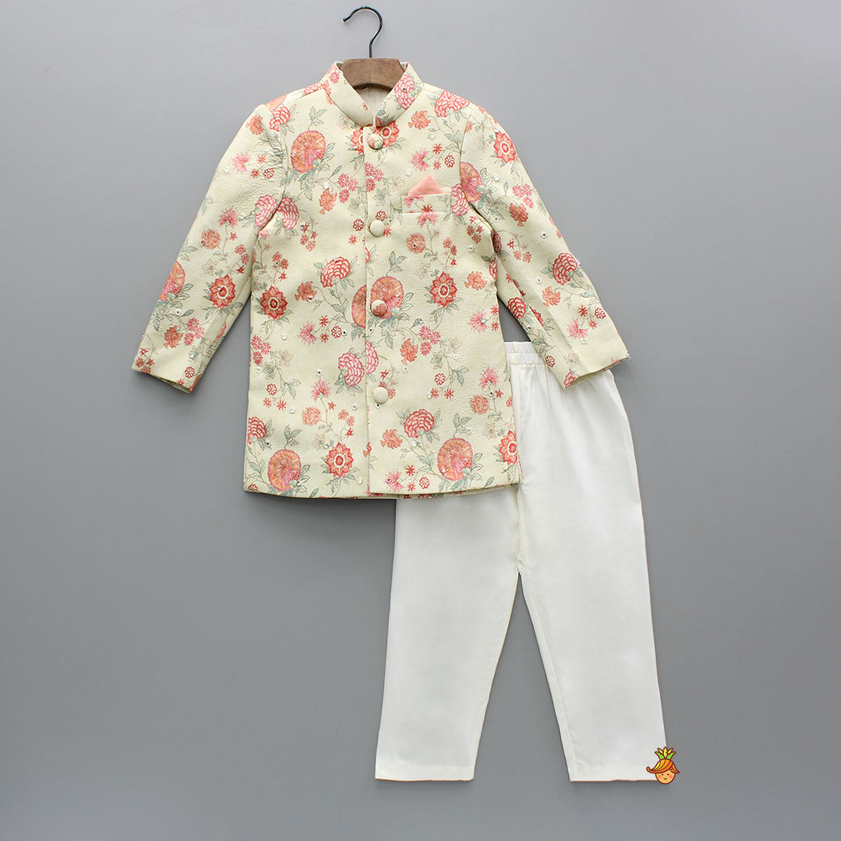 Pre Order: Floral Multicolour Printed Sherwani And Pyjama