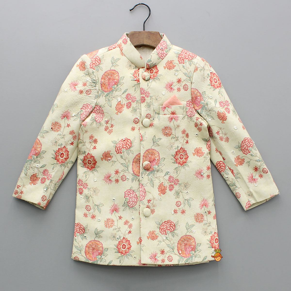 Pre Order: Floral Multicolour Printed Sherwani And Pyjama