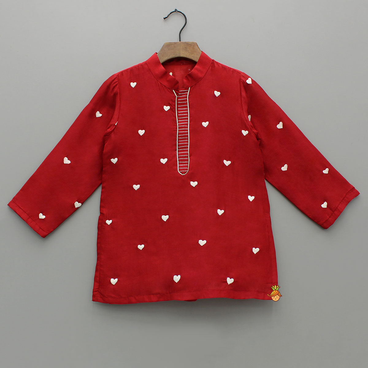 Pre Order: Red Heart Embroidered Kurta And Pyjama