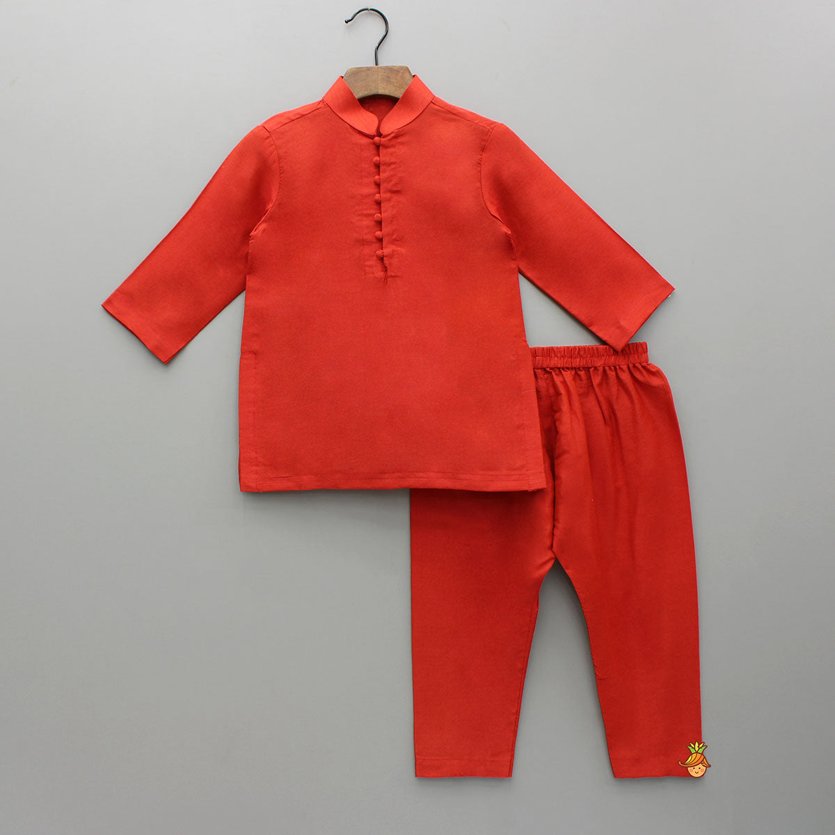 Pre Order: Red Kurta With Embroidered Front Open Jacket And Pyjama
