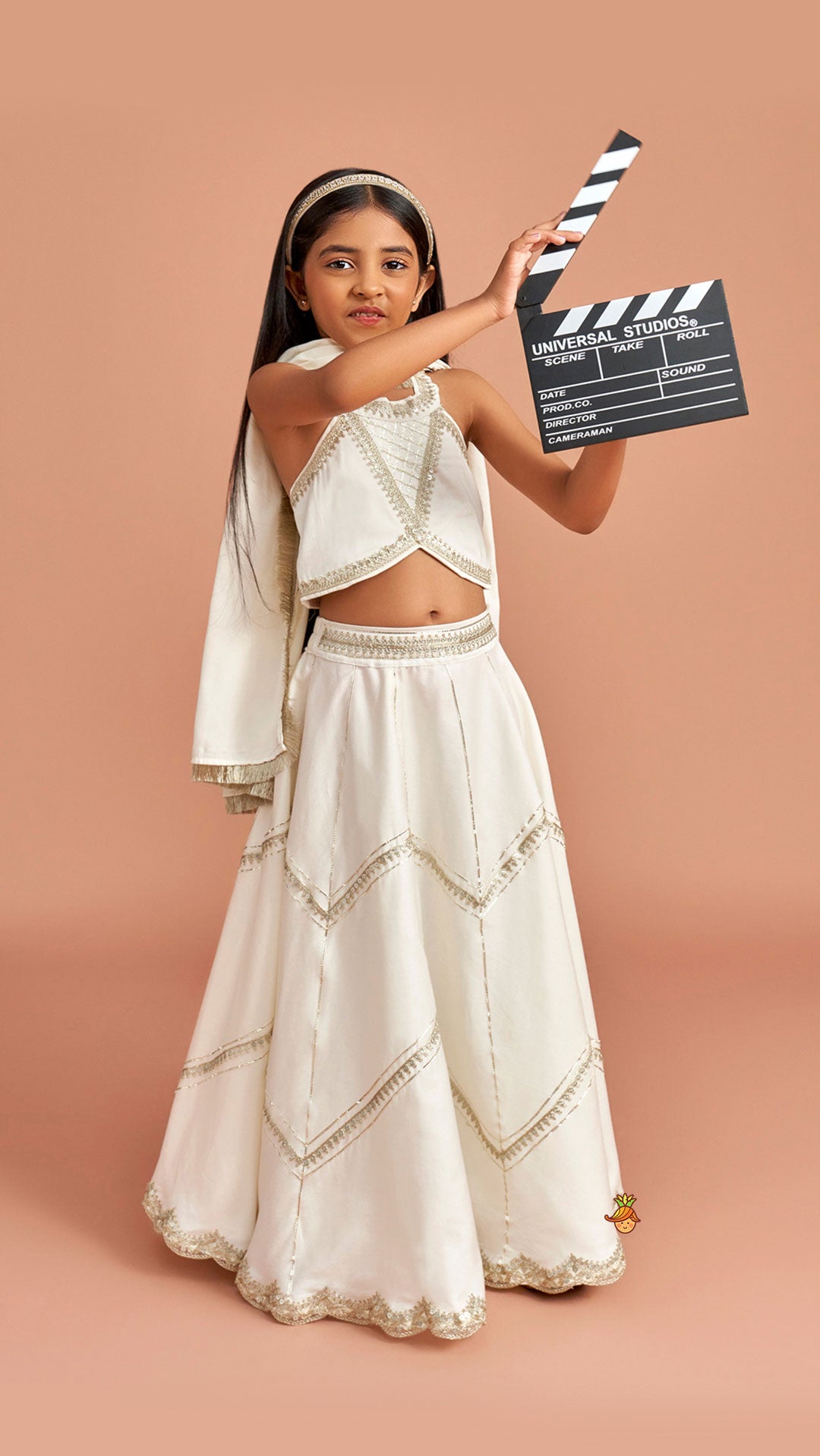 Pre Order: Off White Halter Neck Embellished Top And Lehenga With Dupatta