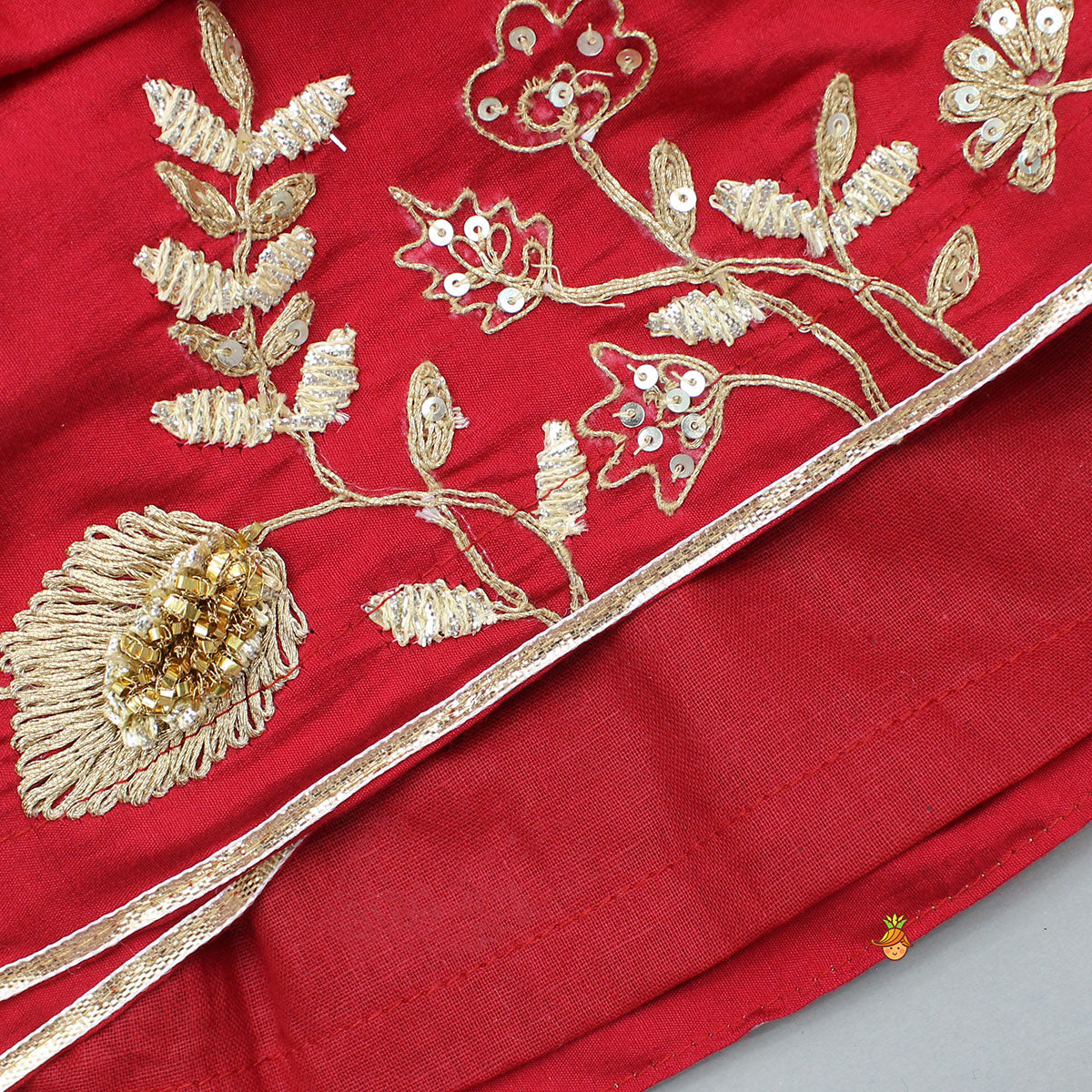 Pre Order: Red Angarkha Style Embroidered Peplum Kurti And Pant