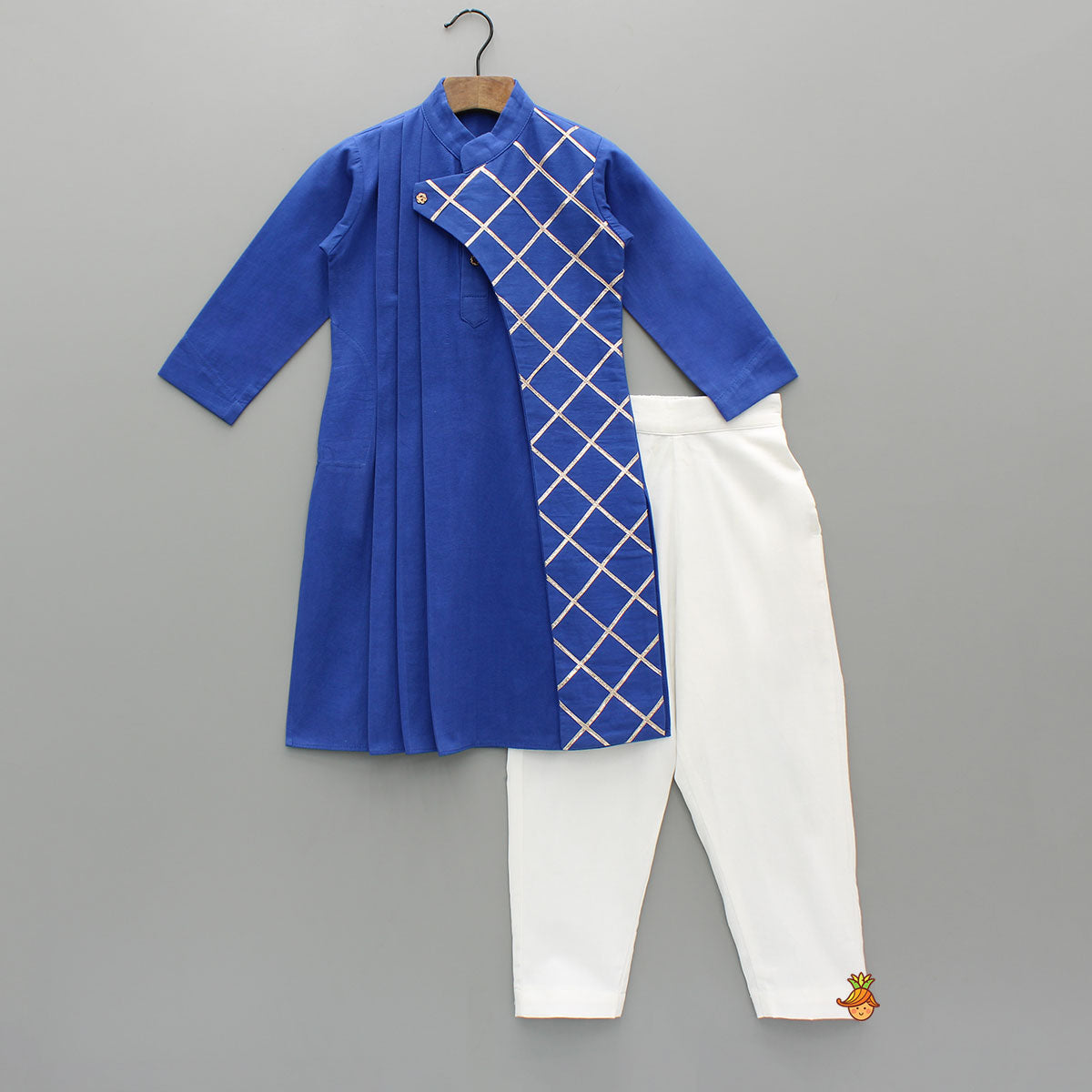 Pre Order: Blue Pleated One Side Flap Stylish Kurta With Pant