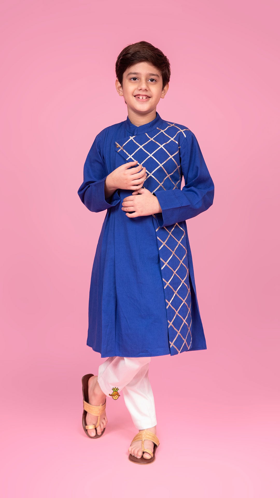 Pre Order: Blue Pleated One Side Flap Stylish Kurta With Pant