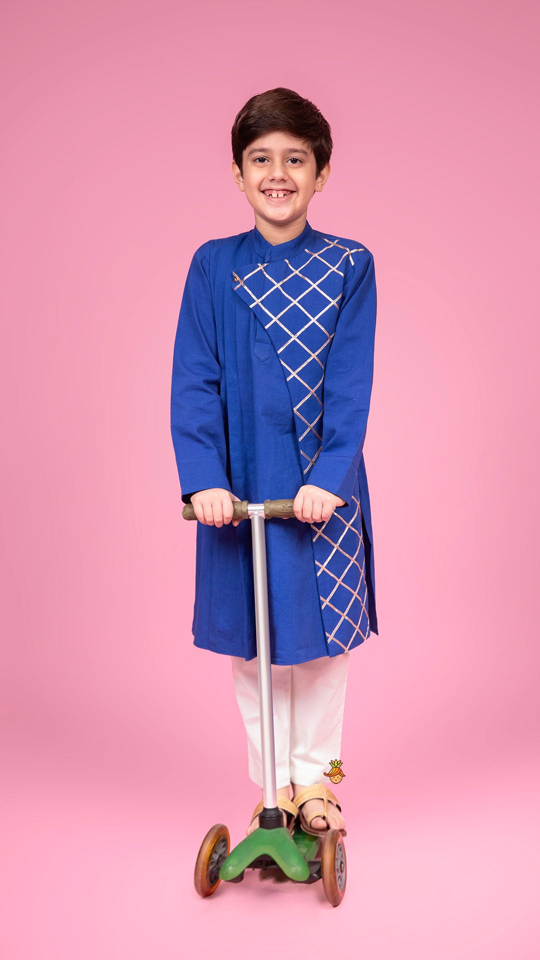 Pre Order: Blue Pleated One Side Flap Stylish Kurta With Pant