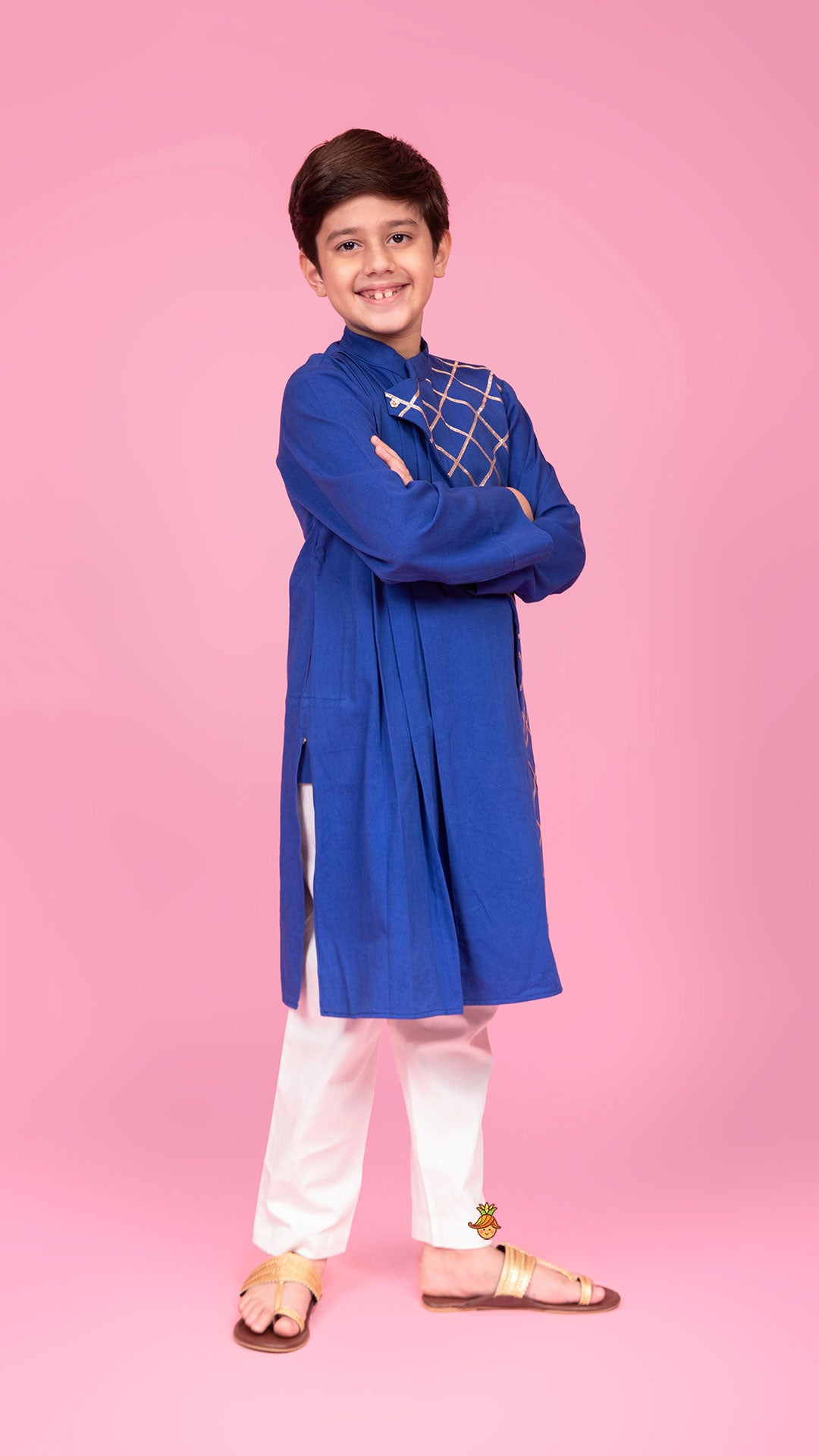 Pre Order: Blue Pleated One Side Flap Stylish Kurta With Pant
