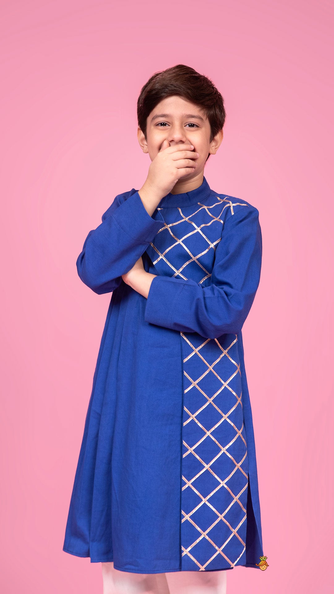 Pre Order: Blue Pleated One Side Flap Stylish Kurta With Pant