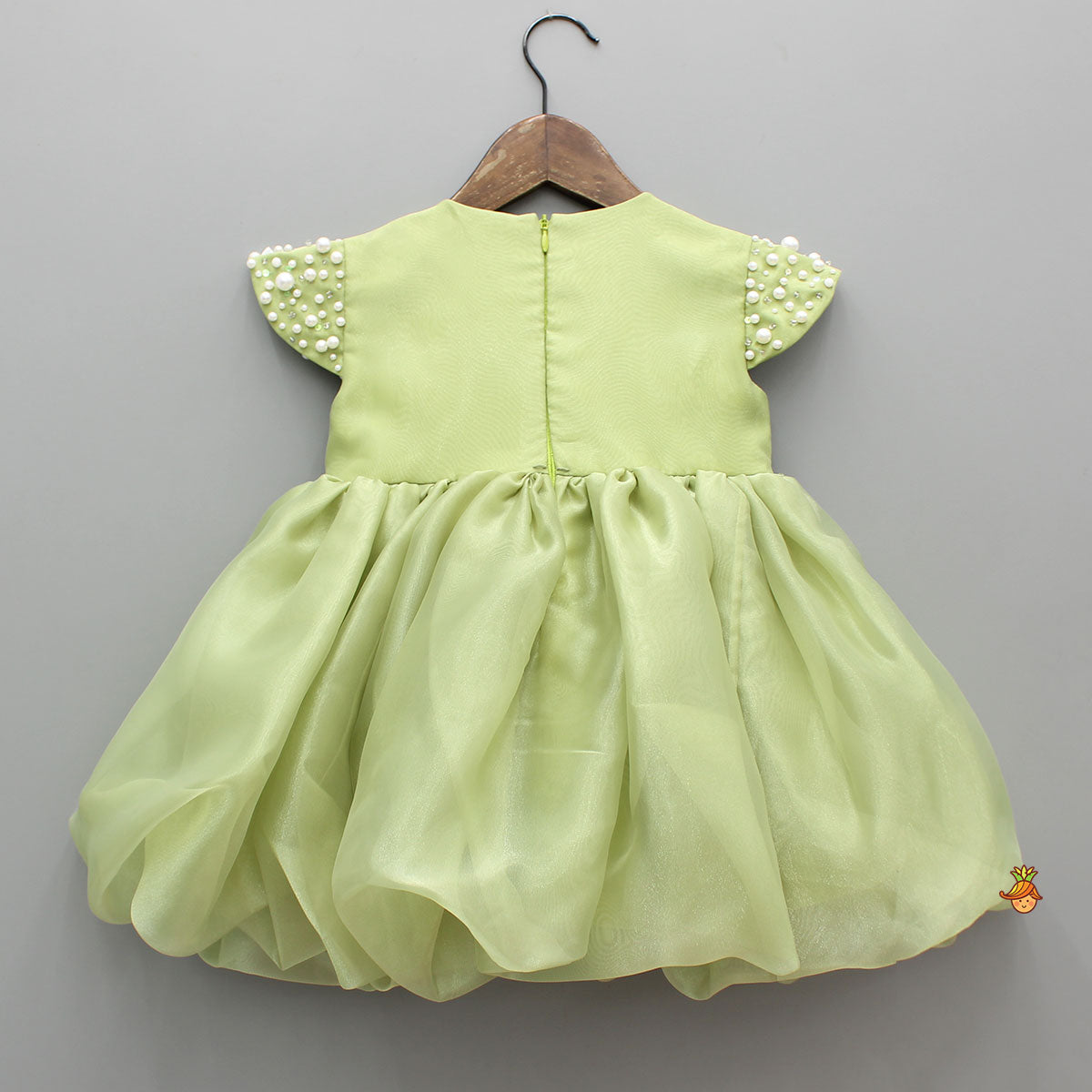 Pre Order: Green Embellished Dress With Detachable Bow