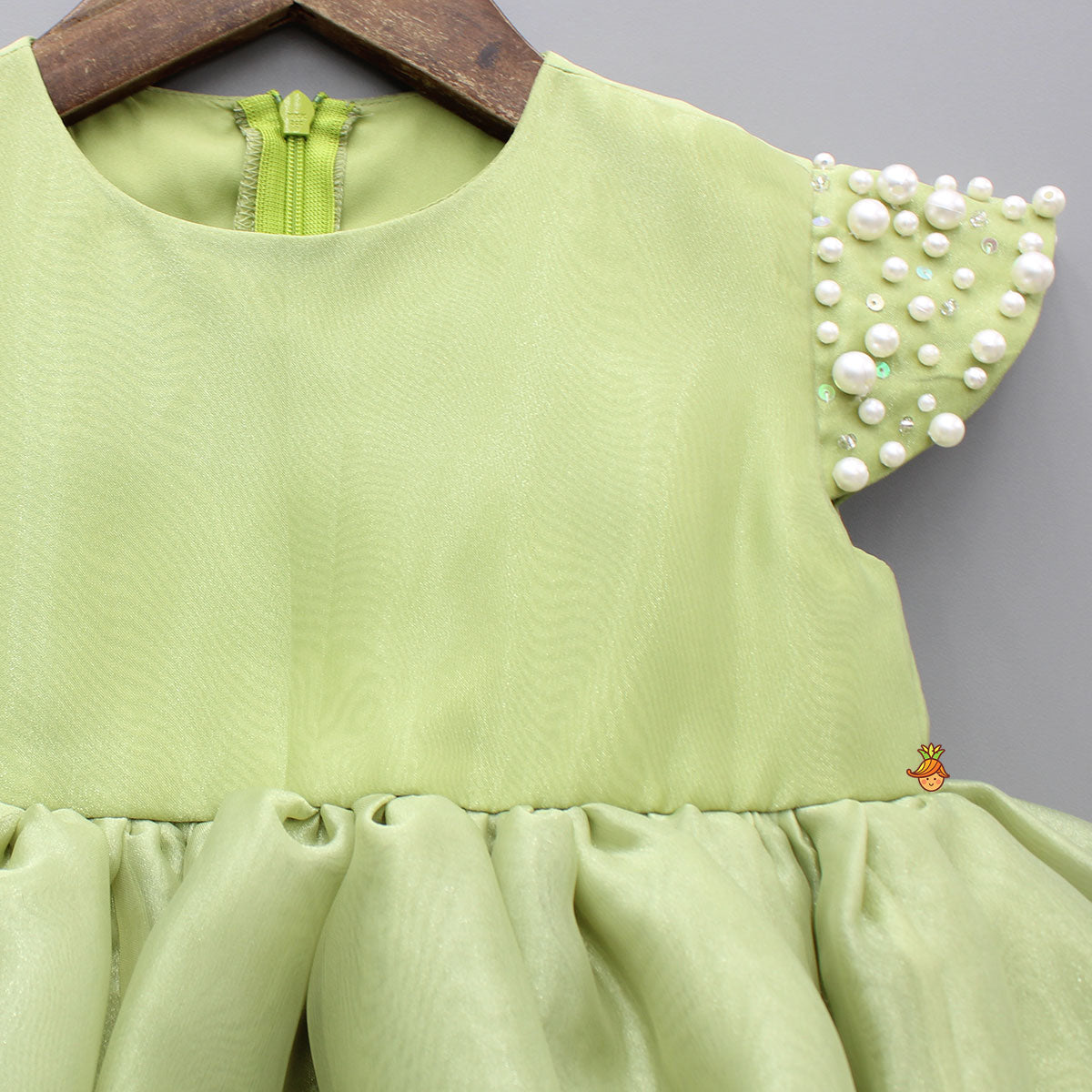Pre Order: Green Embellished Dress With Detachable Bow