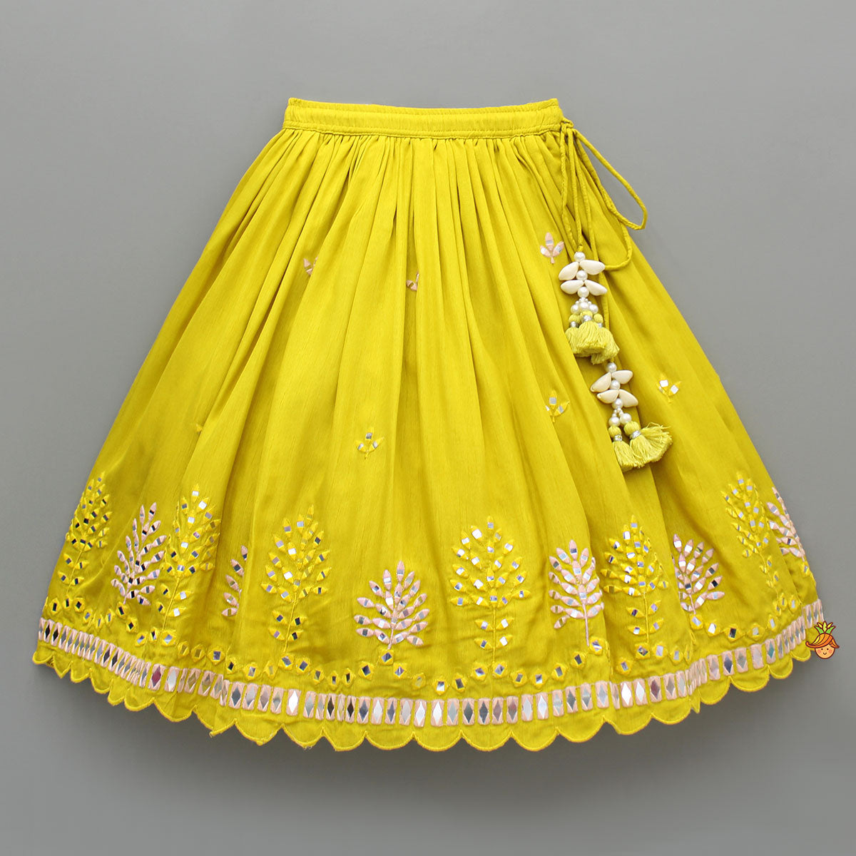 Pre Order: Faux Mirror Embroidered Top And Lehenga With Dupatta