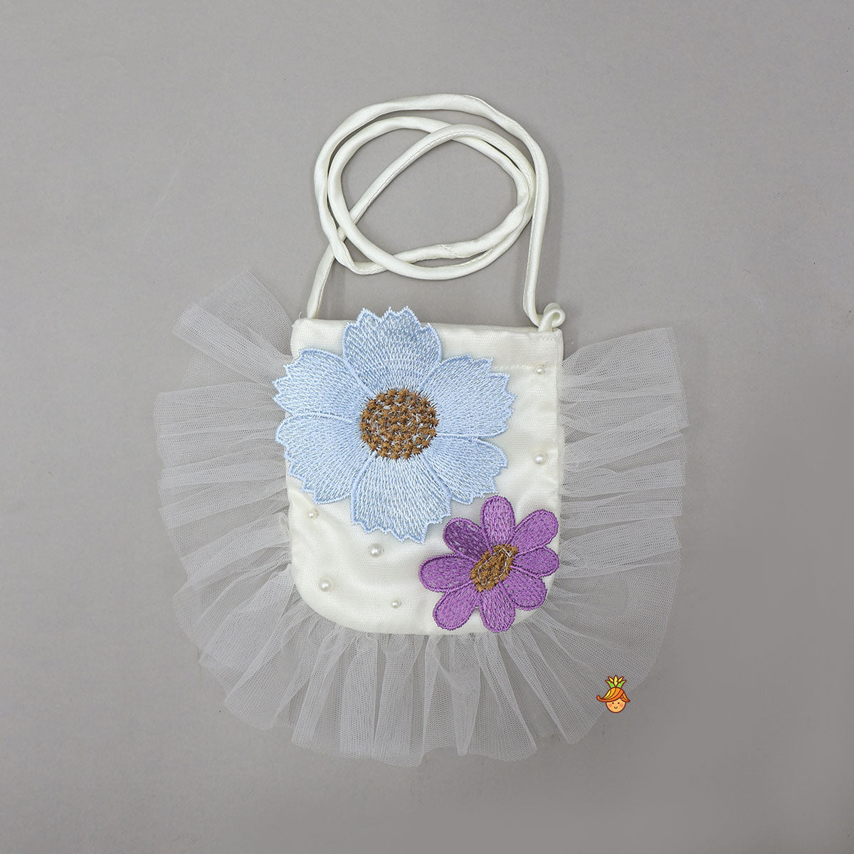 Off White Halter Neck Embellished Trail Dress With Sling Bag