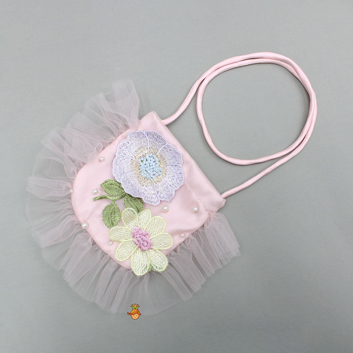 Pre Order: Peach Embellished Detachable Trail Dress And Bow With Sling Bag