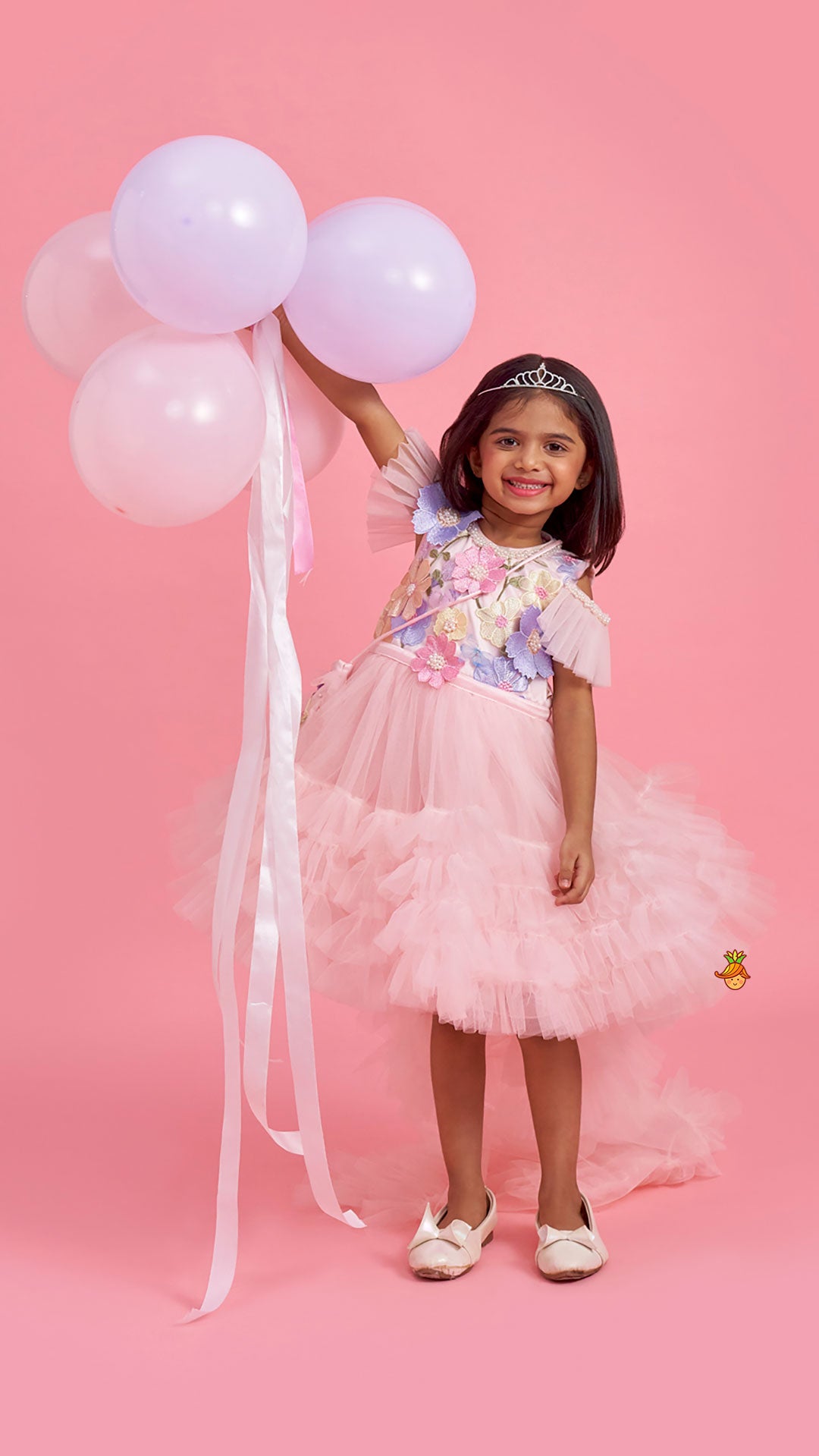 Pre Order: Peach Embellished Detachable Trail Dress And Bow With Sling Bag