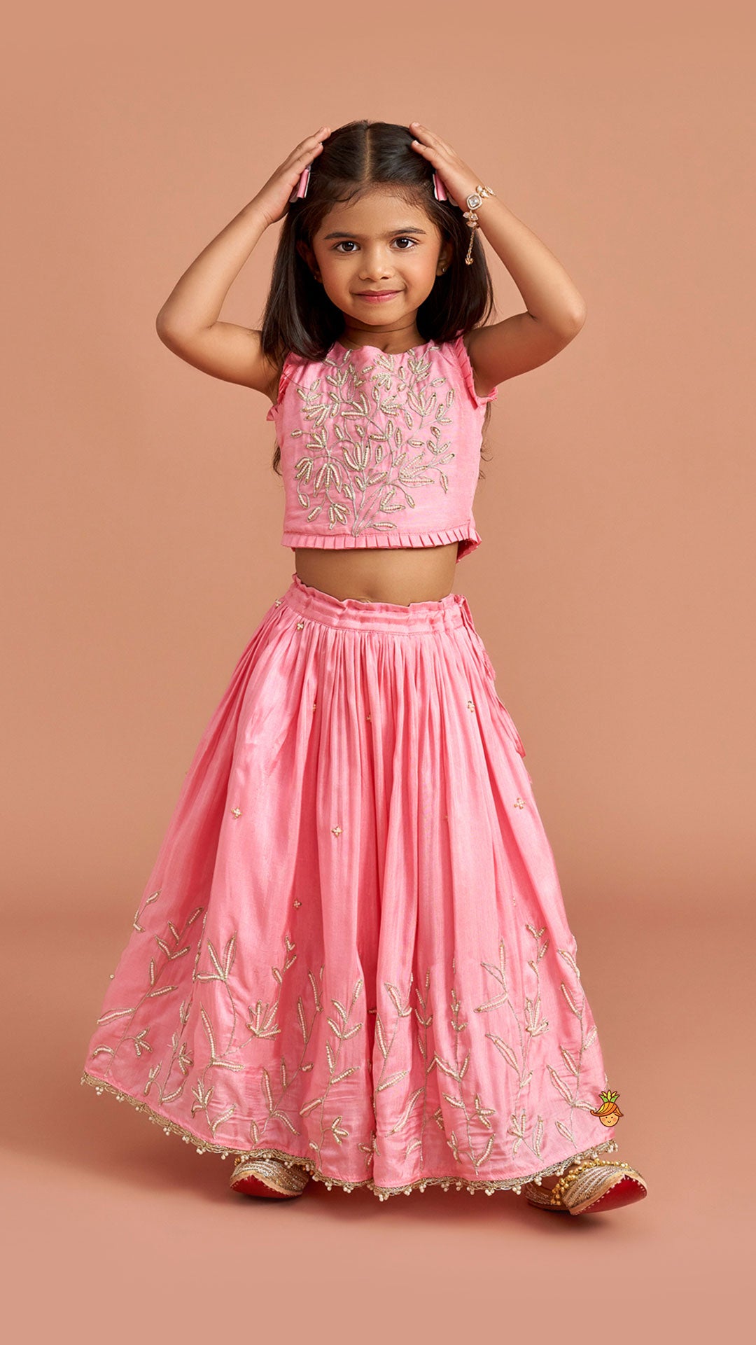 Pre Order: Pink Embroidered Top And Lehenga