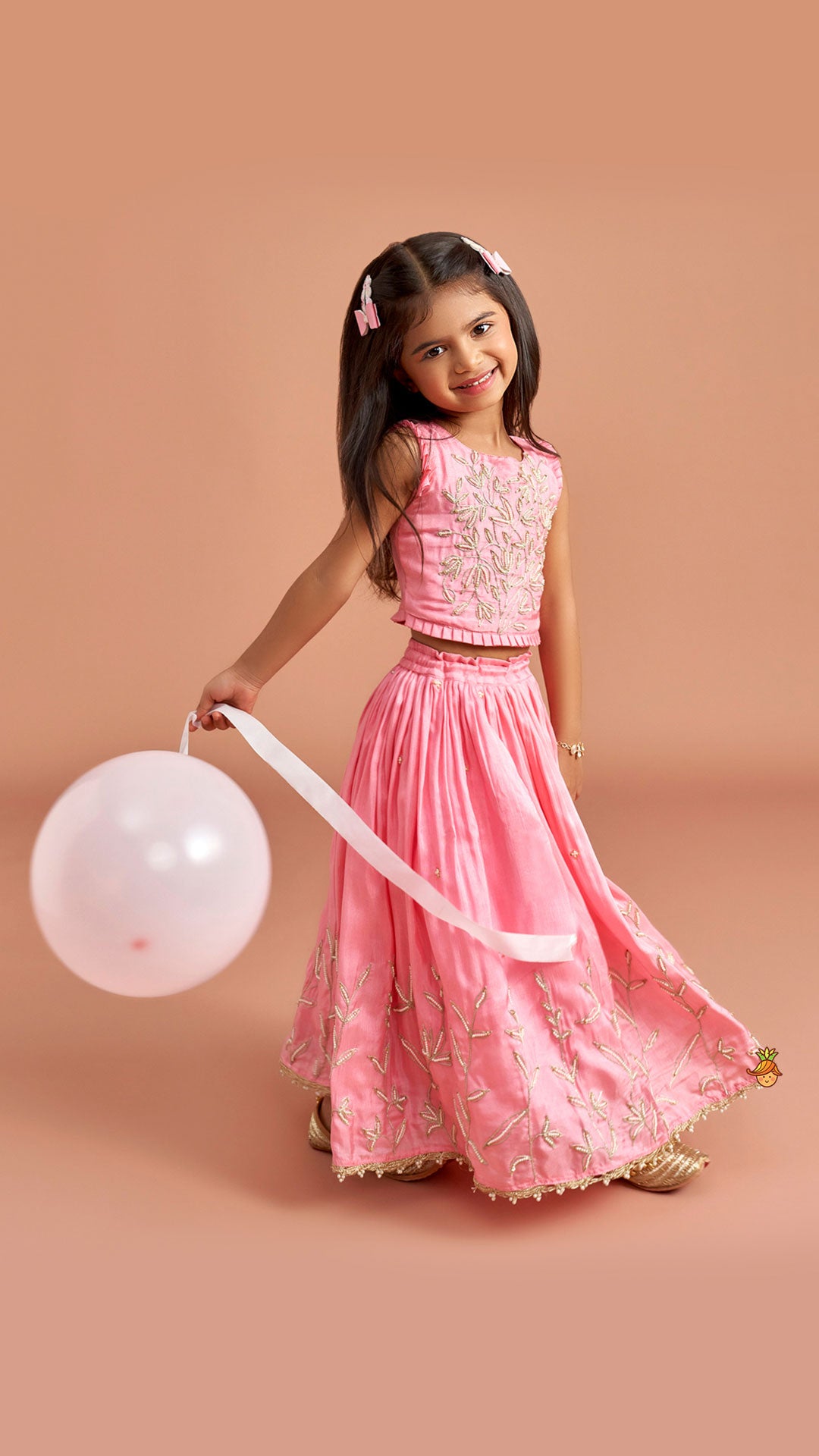 Pre Order: Pink Embroidered Top And Lehenga