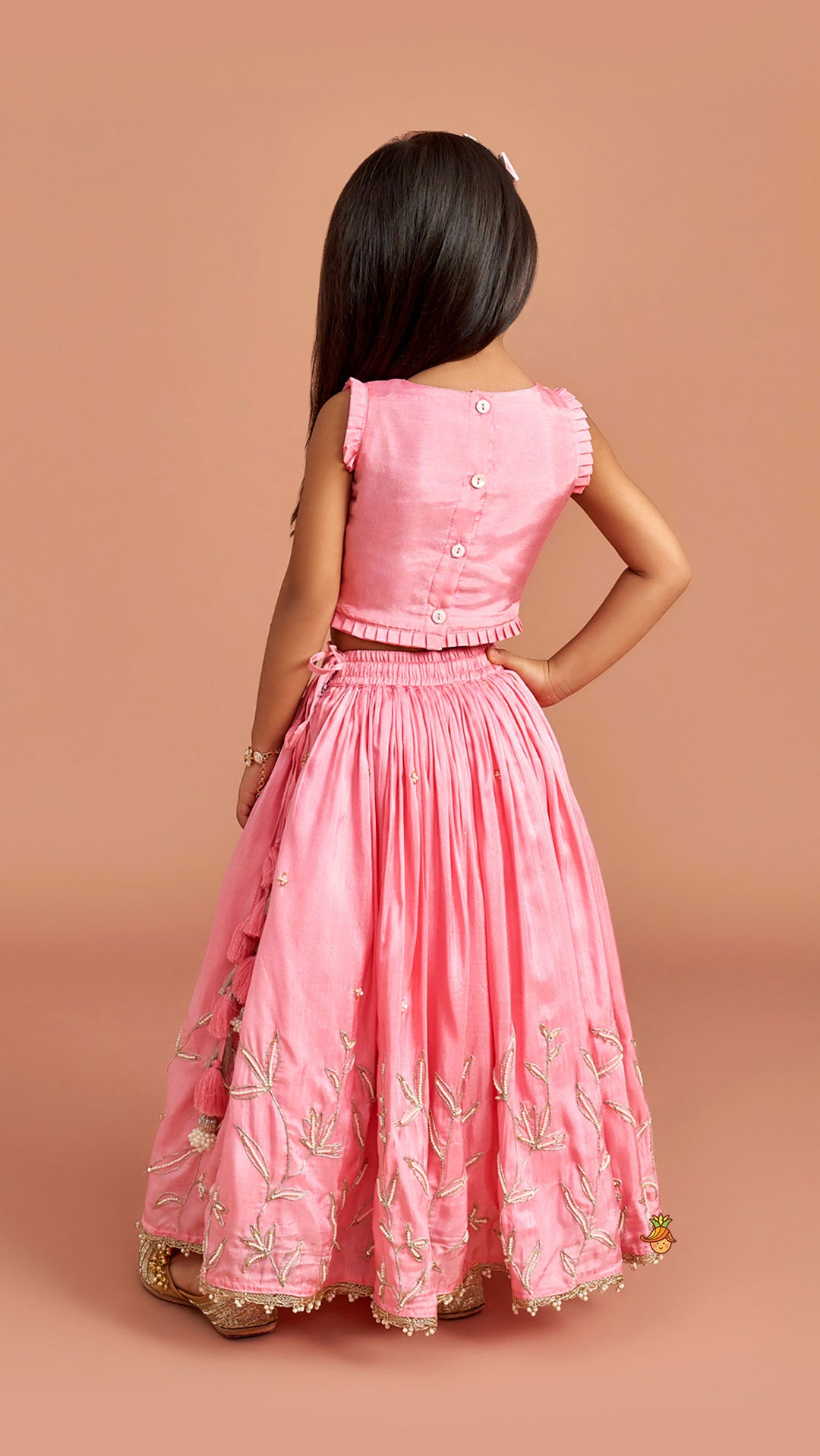 Pre Order: Pink Embroidered Top And Lehenga