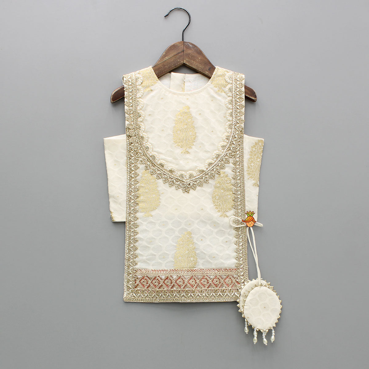 Pre Order: Off White Embroidered Embellished Top And Palazzo