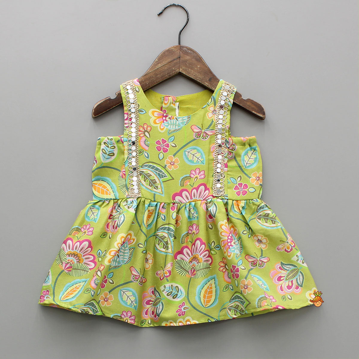 Pre Order: Green Multicolour Floral Printed Top And Sharara With Dupatta
