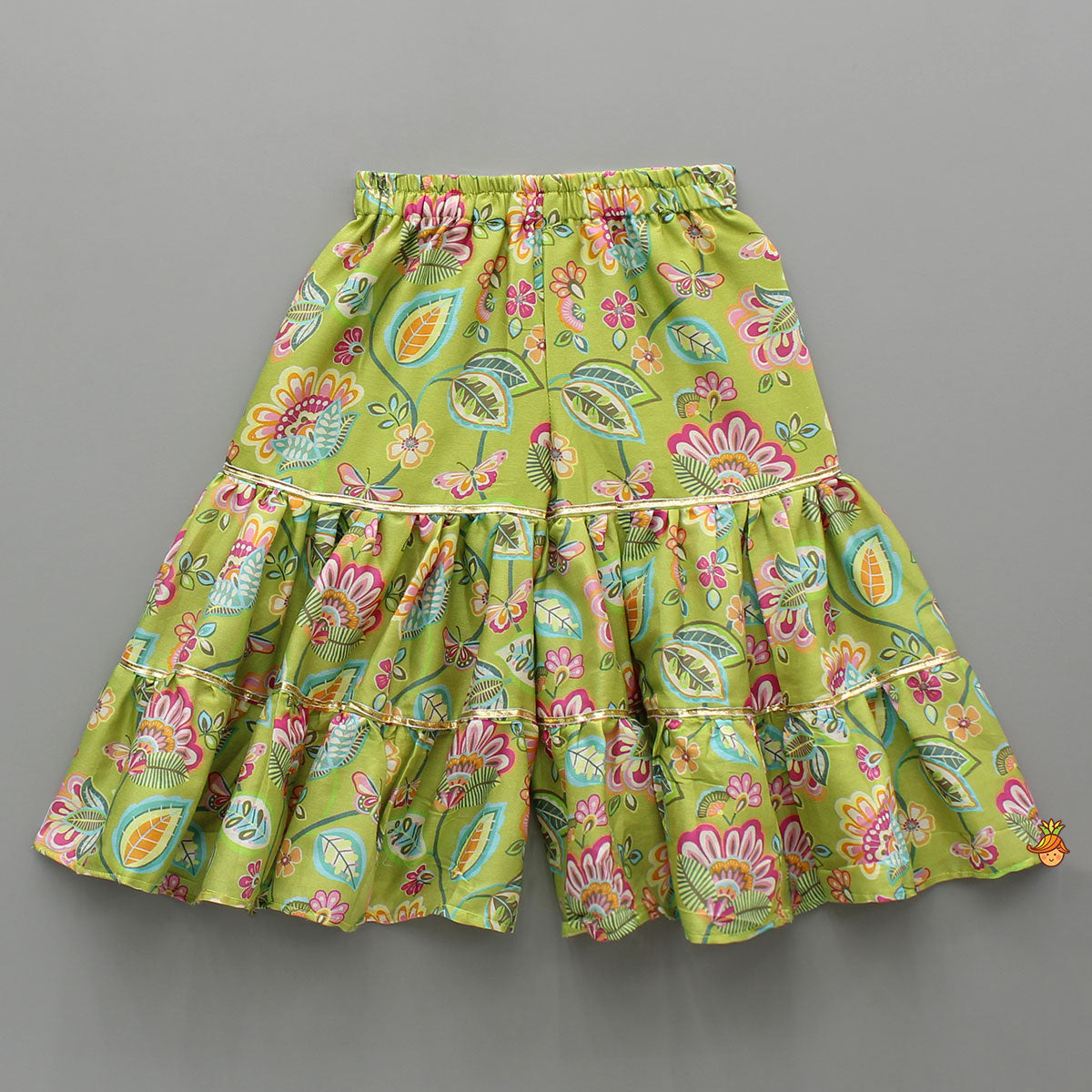 Pre Order: Green Multicolour Floral Printed Top And Sharara With Dupatta