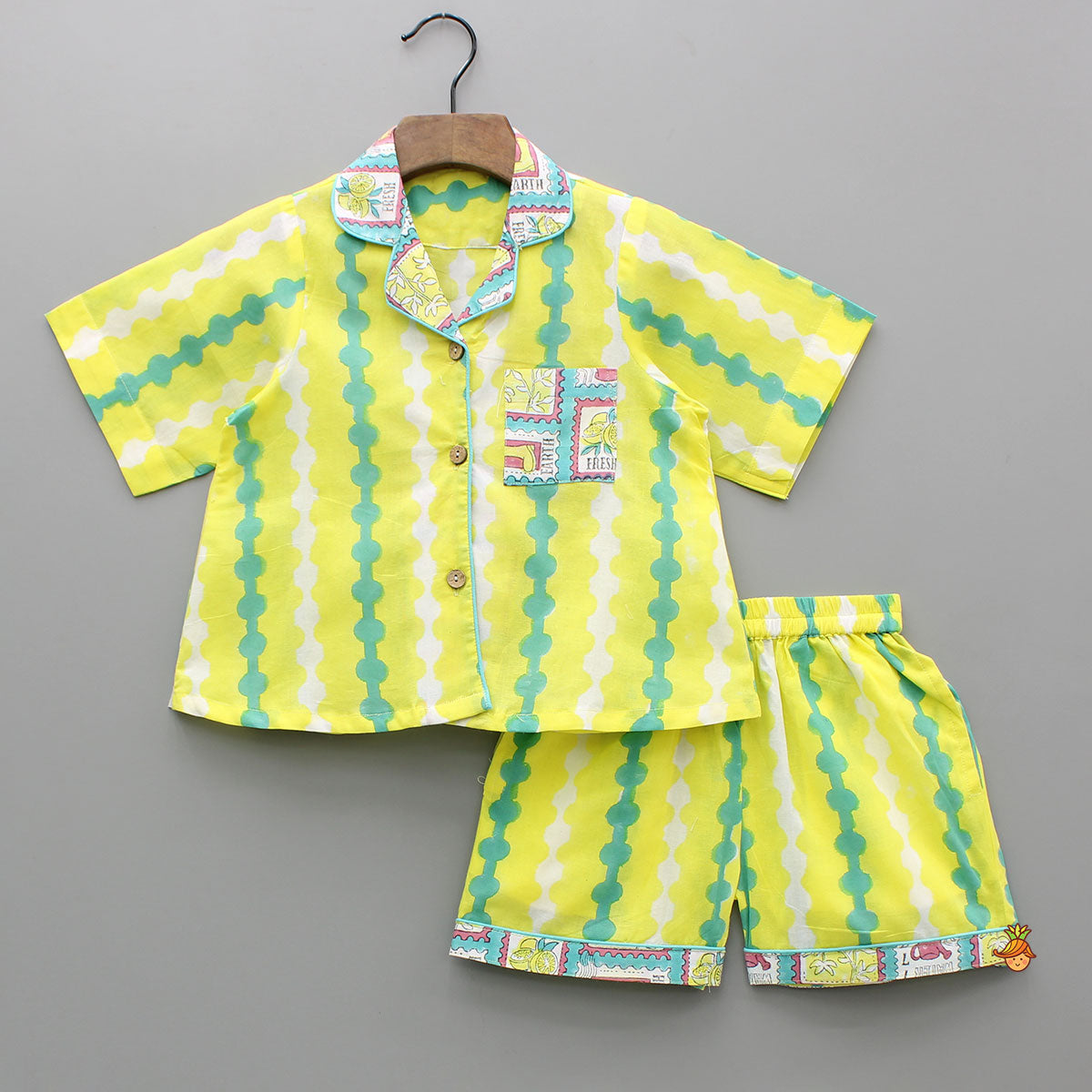 Pre Order: Hand Block Printed Notch Collar Top And Shorts