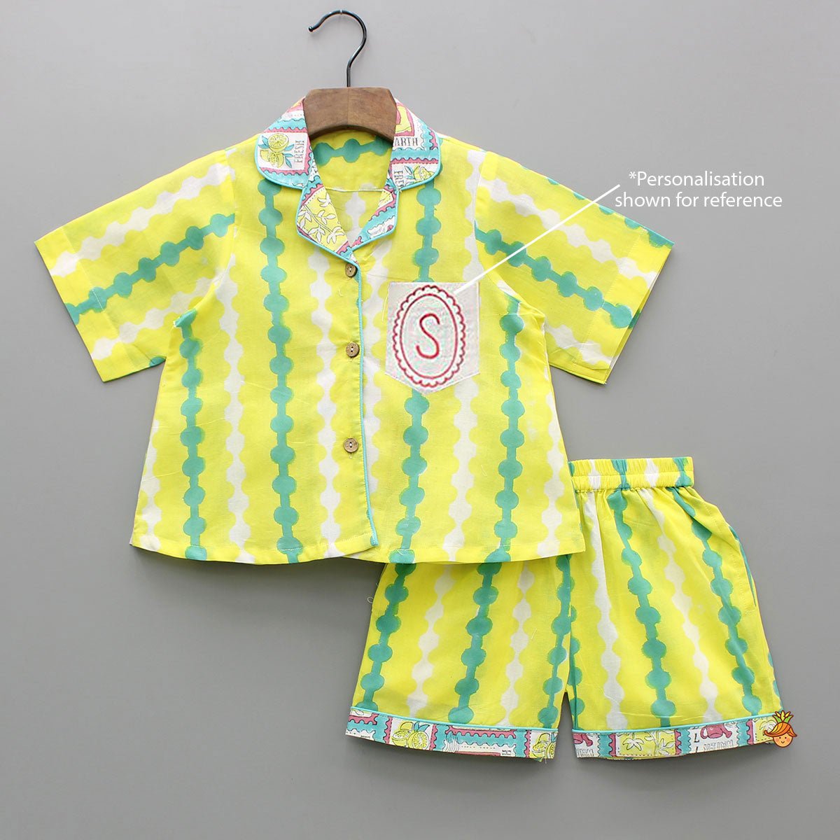 Pre Order: Hand Block Printed Notch Collar Top And Shorts