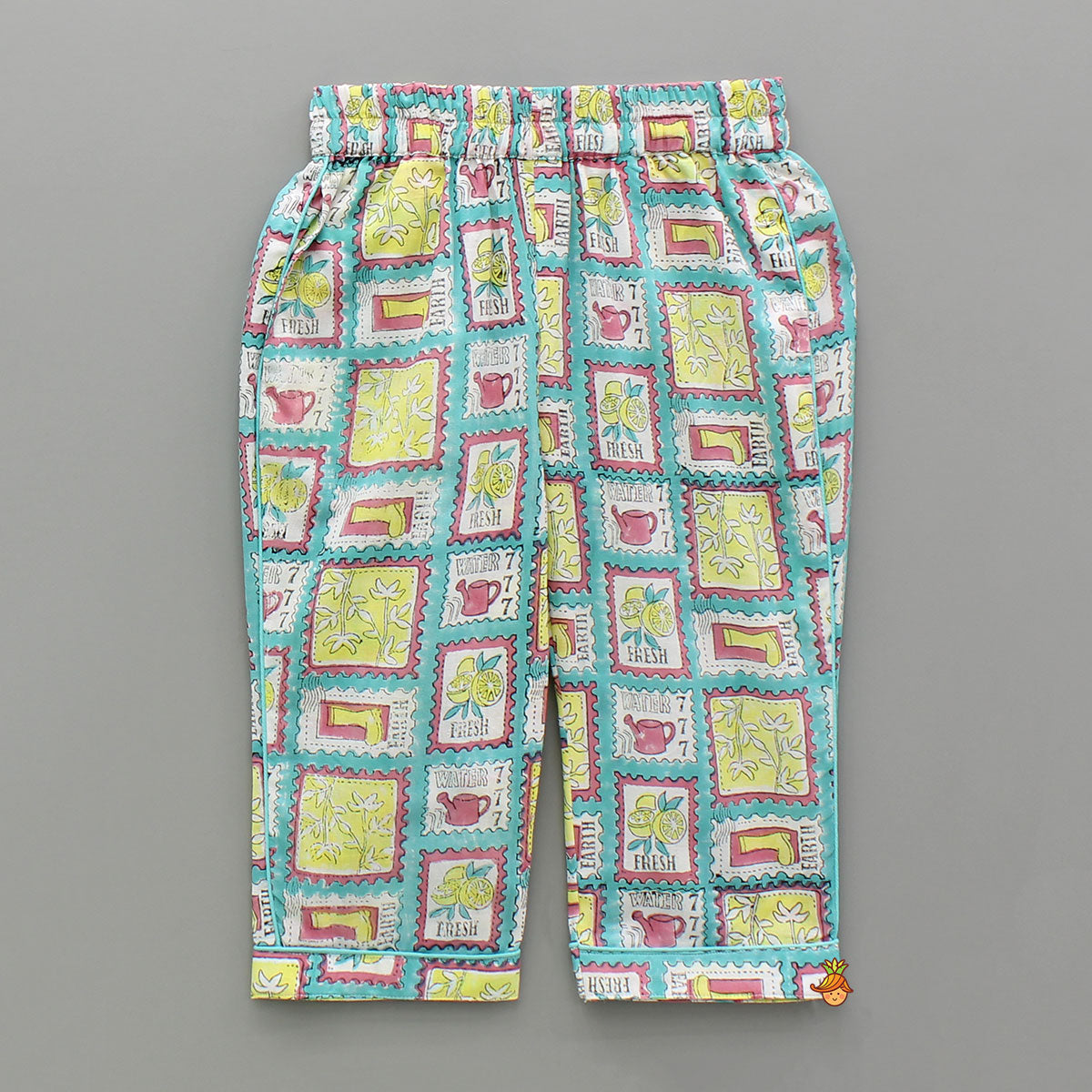 Pre Order: Hand Block Printed Multicolour Notch Collar Top And Pyjama