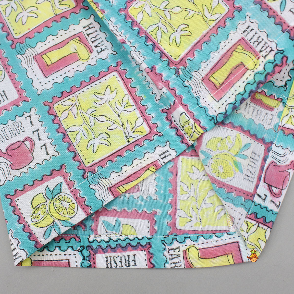 Pre Order: Hand Block Printed Multicolour Notch Collar Top And Pyjama