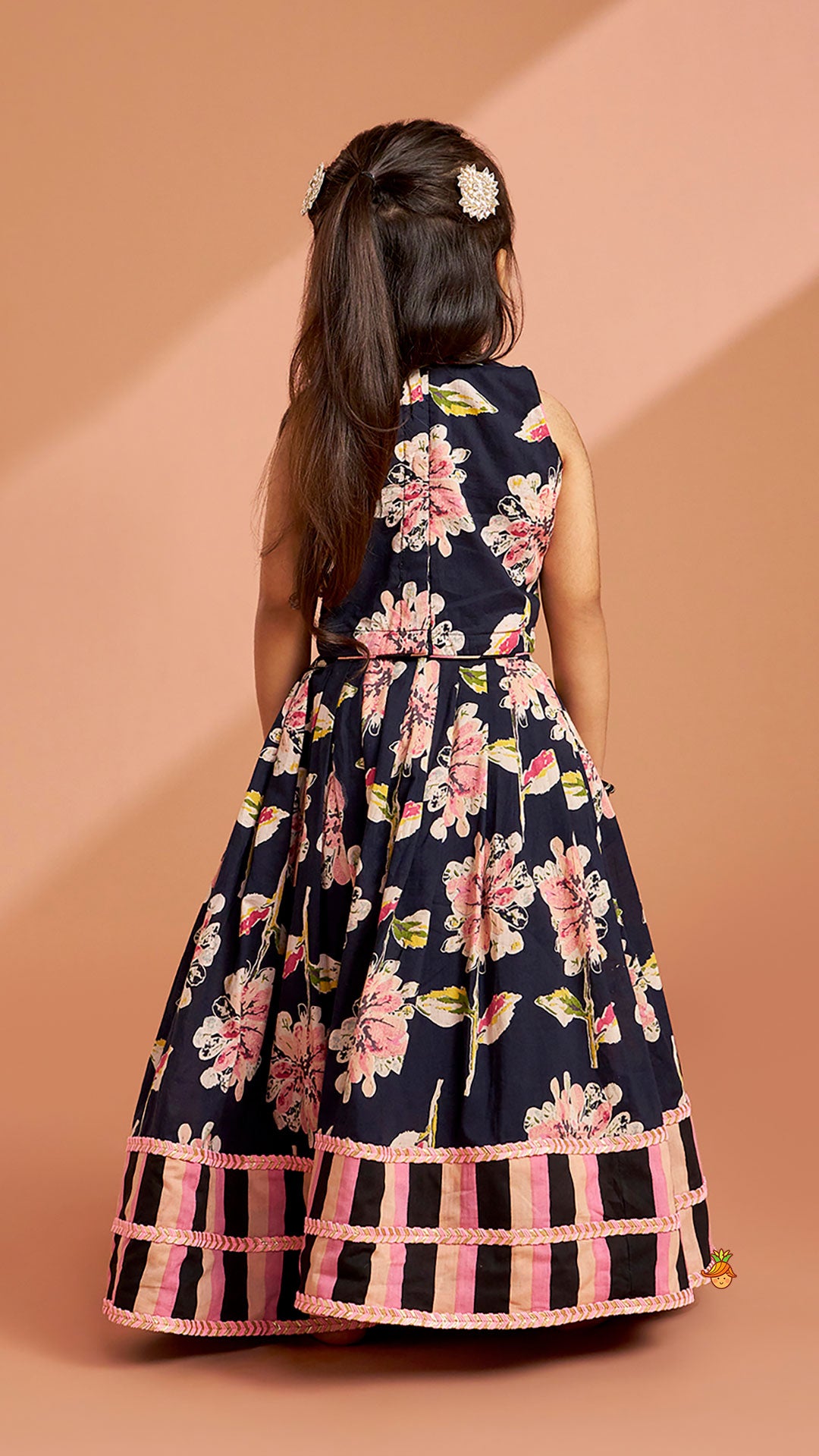 Pre Order: Multicolour Floral Printed Top And Lehenga With Dupatta