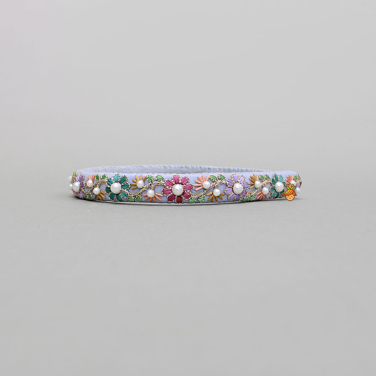 Pearls And Multicolour Thread Embroidered Purple Hairband