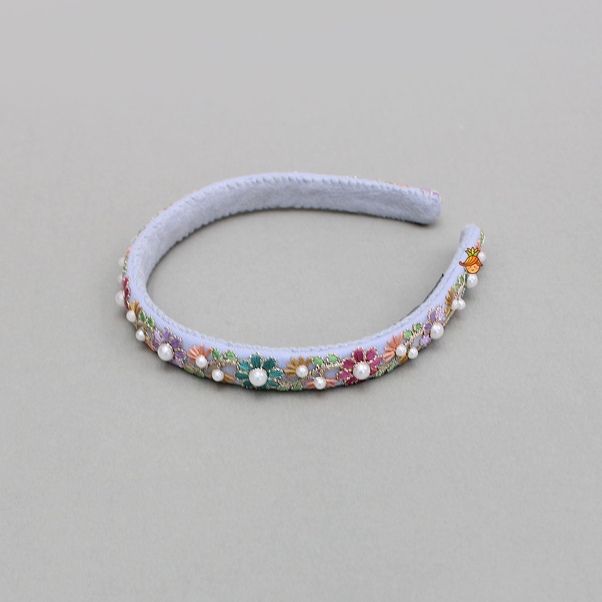 Pearls And Multicolour Thread Embroidered Purple Hairband