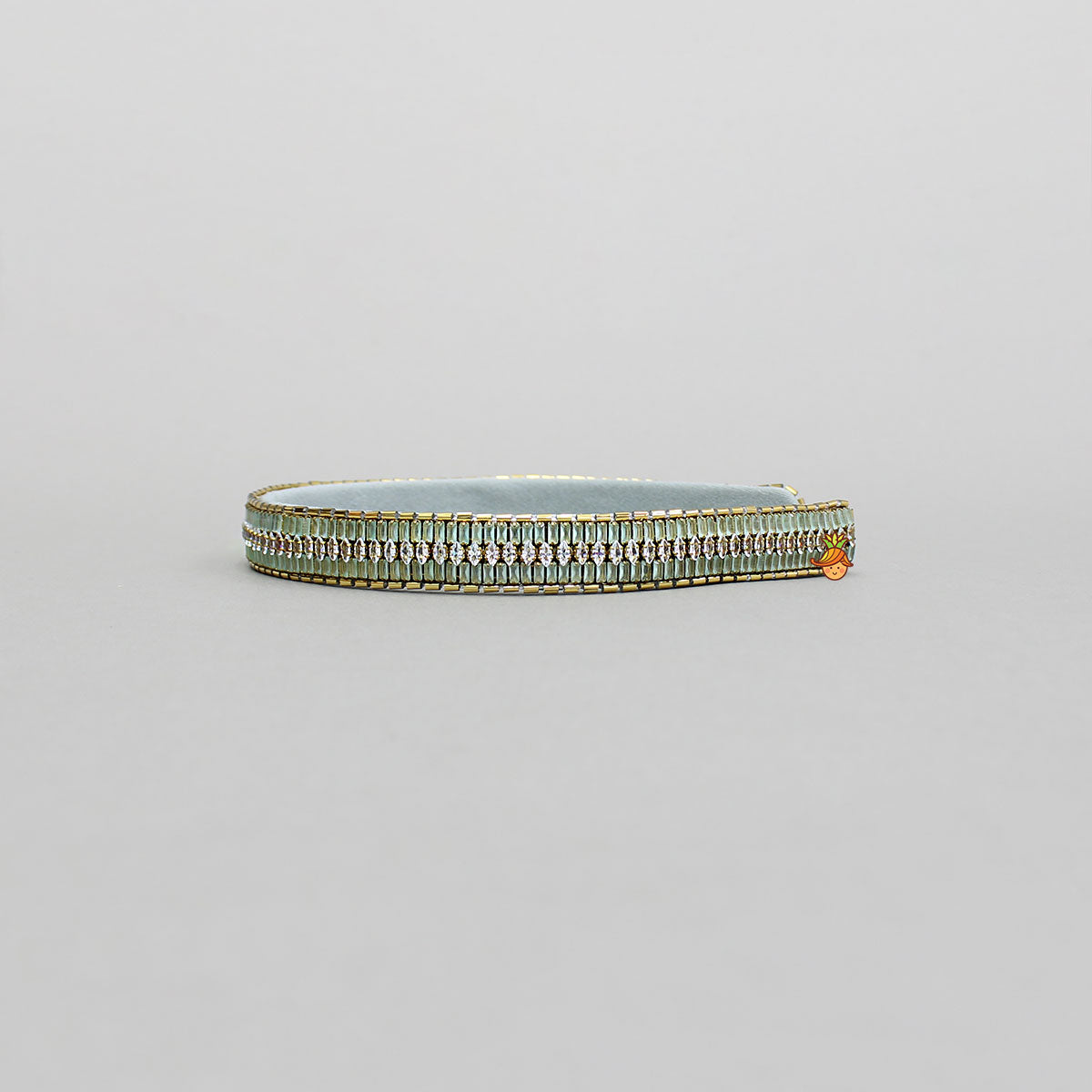 Green Artificial Stones Embroidered Hairband